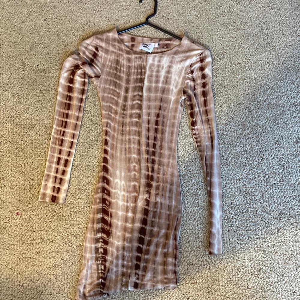 Princess Polly brown tie dye long sleeve body con dress